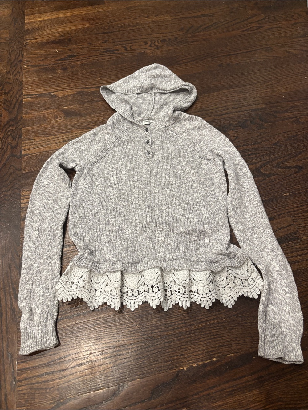 abercrombie kids Light Gray Hooded Sweater with Lace Trim